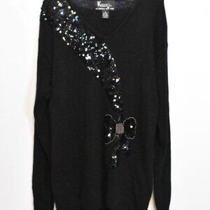 Women's Vintage  Karamiz Holiday Sweater Black Sequin S